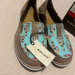Ariat Brown and Blue Loafers with Whimsical Horse Design